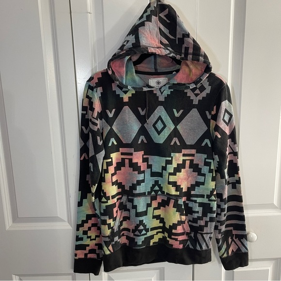 on the byas Other - On The Byas Aztec Geo Print Tie-Dye Hoodie Size Small Rainbow Cotton Blend Men’s